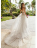 Ivory Embroidered Lace Sexy Wedding Dress With Tulle Train Ivory Embroidered Lace Sexy Wedding Dress With Tulle Train